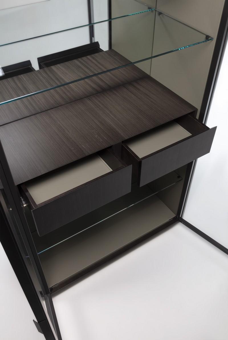 Contemporary Modern by Giuseppe Carpanelli Dafne glass cabinet in dark Tay and leather inside For Sale
