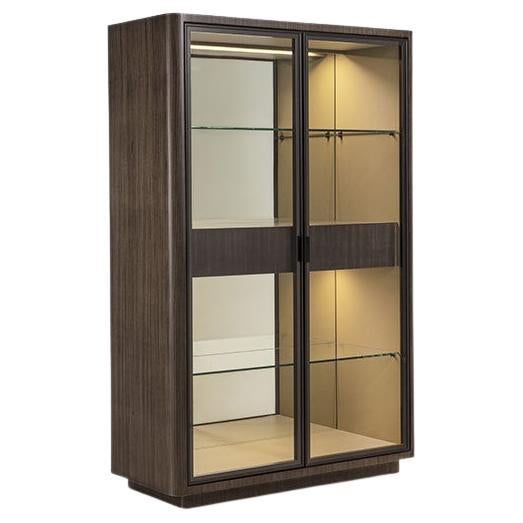Modern by Giuseppe Carpanelli Dafne glass cabinet in dark Tay and leather inside