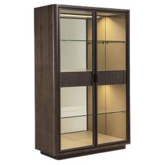 Modern by Giuseppe Carpanelli Dafne glass cabinet in dark Tay and leather inside