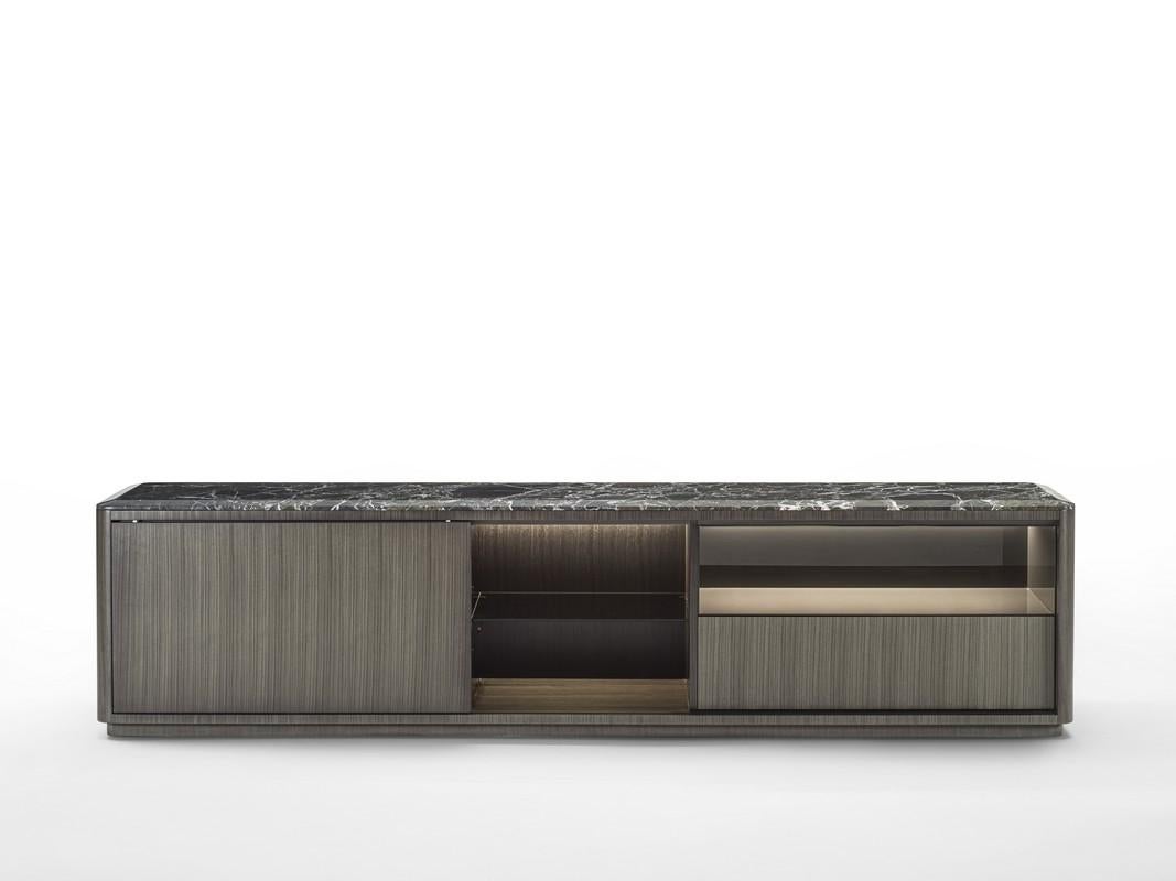 Italian Modern by Giuseppe Carpanelli Dafne sideboard in dark Tay and marble top For Sale