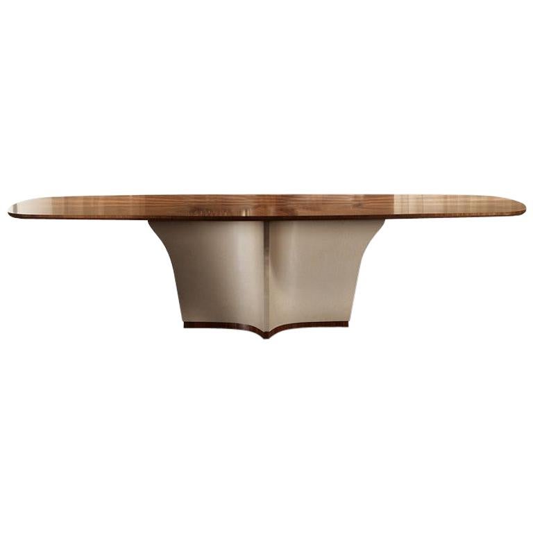 Table de salle à manger moderne Desyo de Giuseppe Carpanelli en bois de noyer et cuir