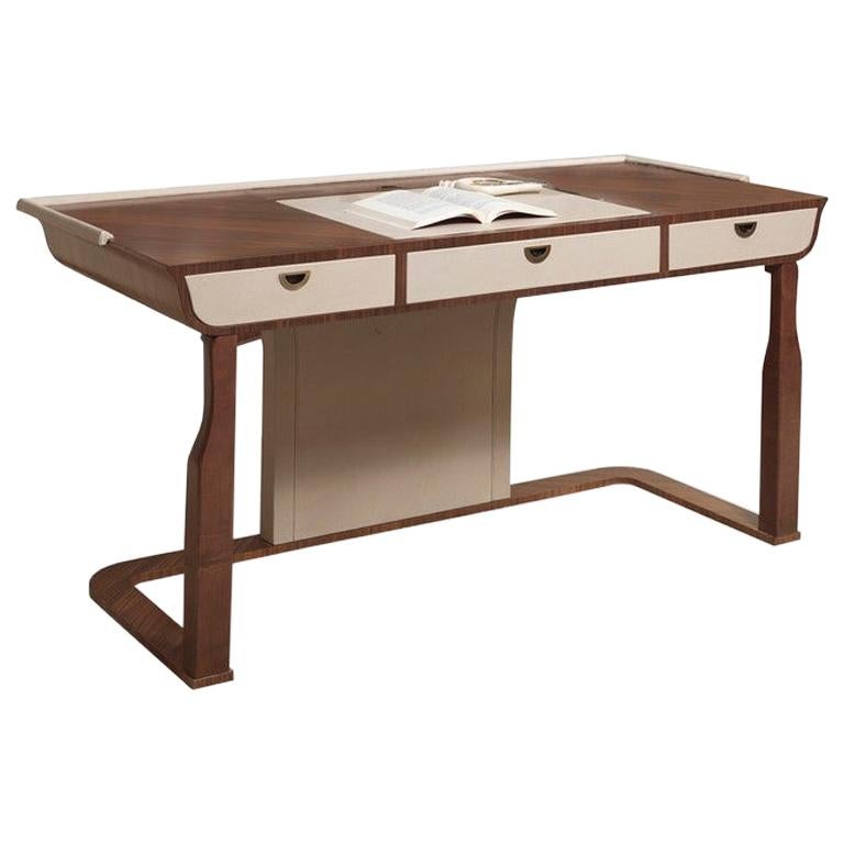 Modern von Giuseppe Carpanelli Desyo Schreibtisch aus Nussbaumholz mit Leder