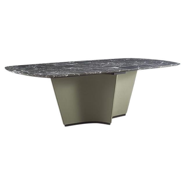 Moderne by Giuseppe Carpanelli Table à voile avec base en cuir et plateau en marbre