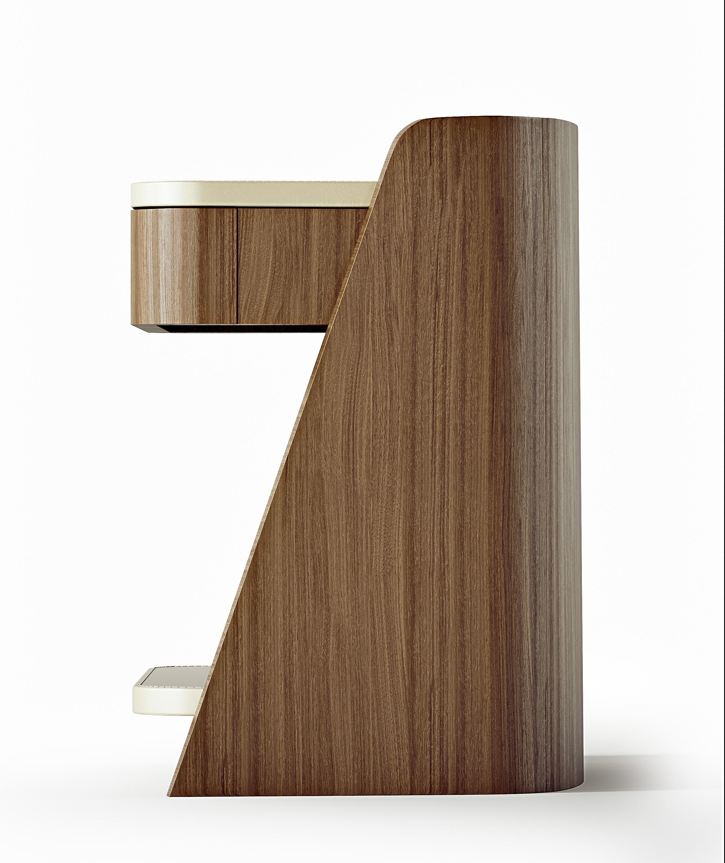 Italian Modern by Giuseppe Carpanelli Shape Bedside table Noce Canaletto and leather  For Sale