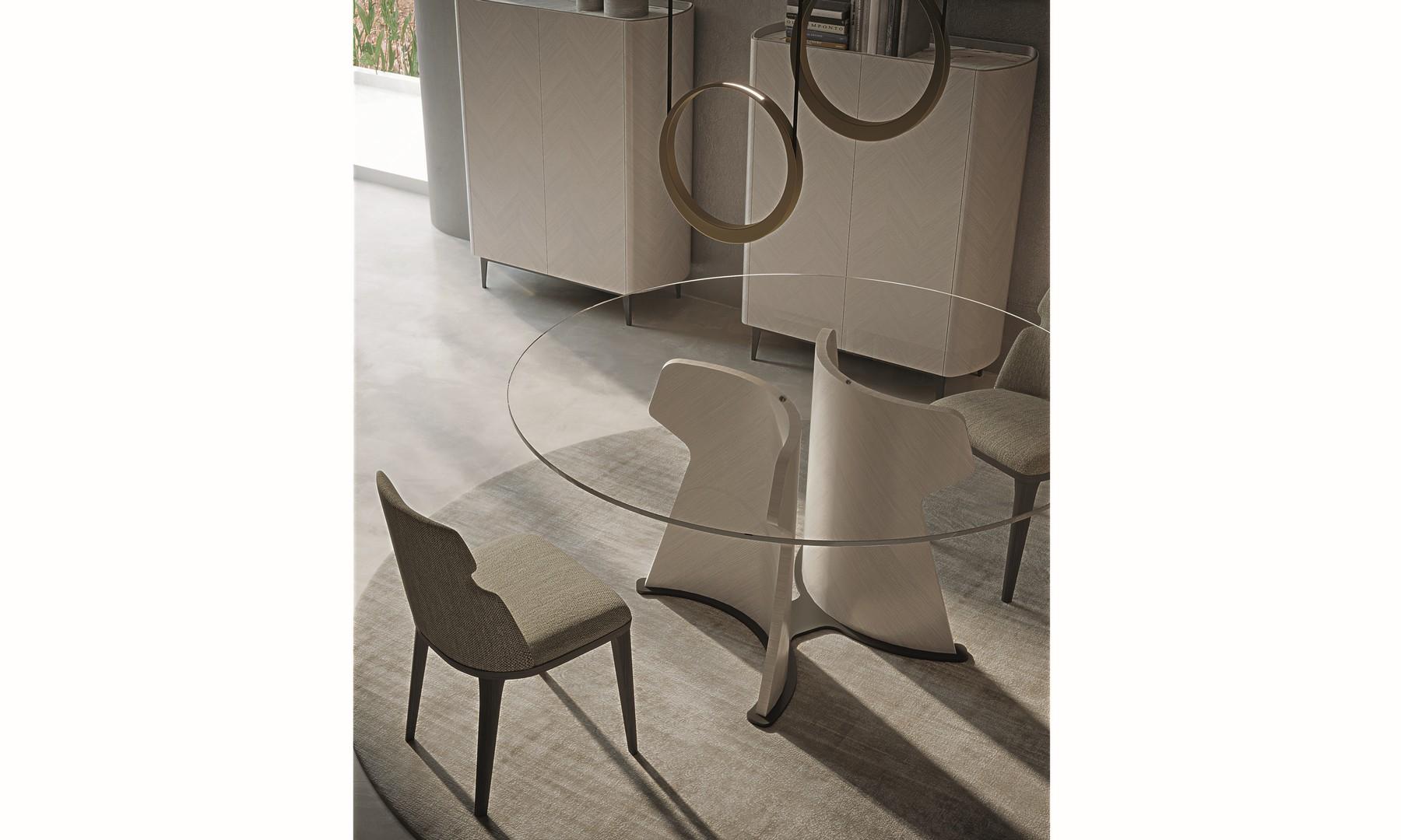 Modern by Giuseppe Carpanelli Formtisch aus Tay-Holz und Glasplatte (Italienisch) im Angebot