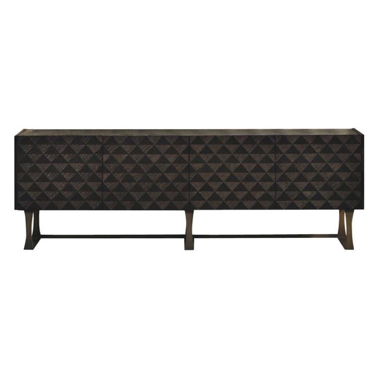 Modern by Giuseppe Carpanelli Square Inlaid Sideboard with glass top For Sale