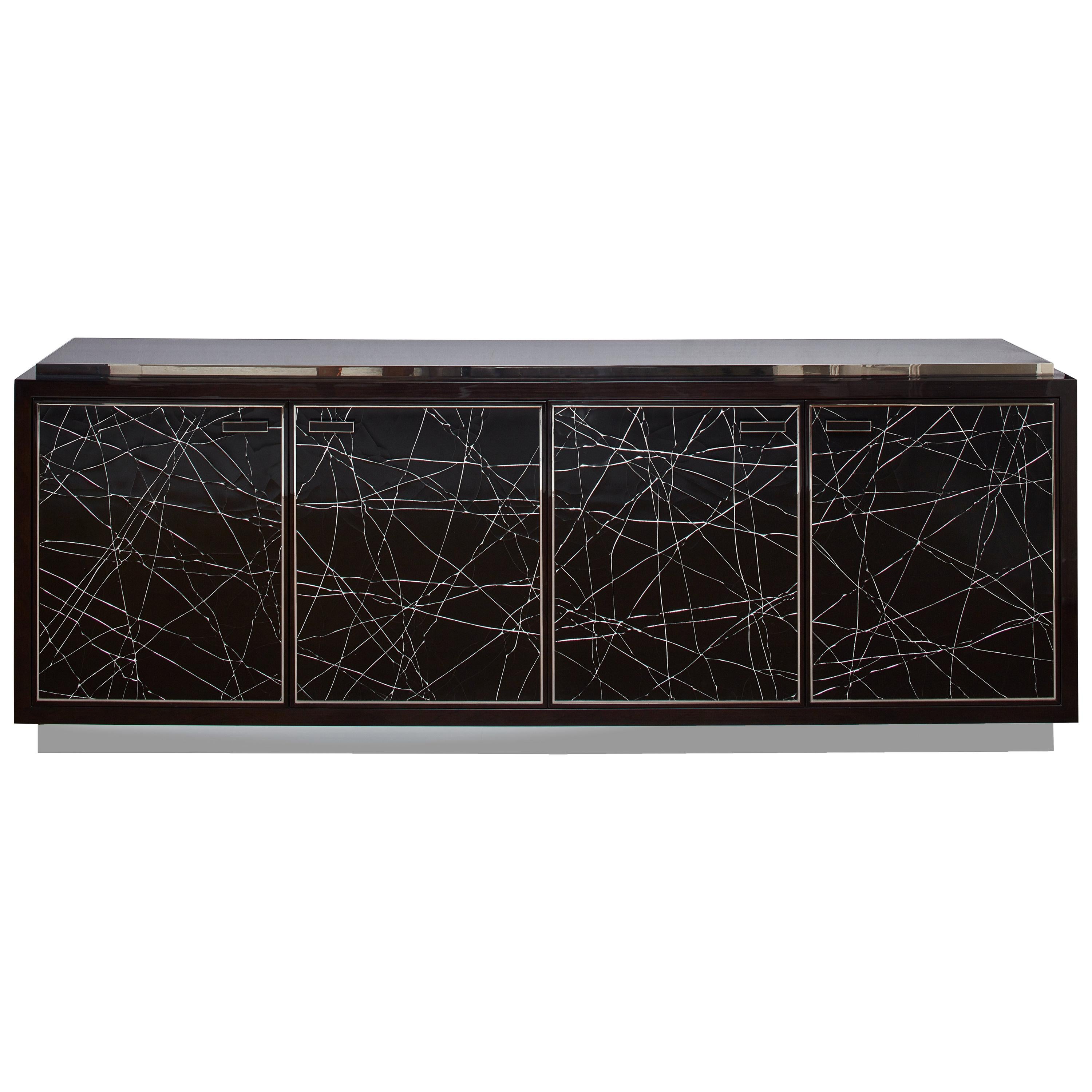 Modern Cabinet in Stained Oak Veneer with Black Artisan Panels, Available Now For Sale