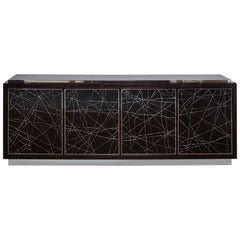 Modern Cabinet in Stained Oak Veneer with Black Artisan Panels, Available Now