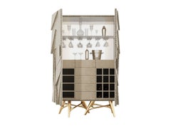 Modern Cabinet With Geometric Surface, Wood Structure & Gold Polished Brass Legs