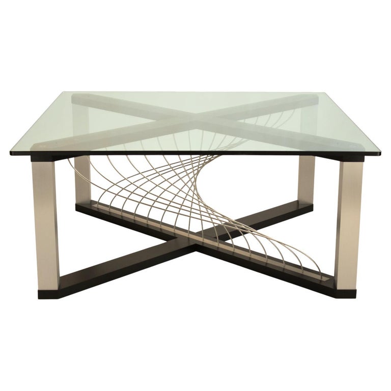 Modern Cabled Coffee Table by Peter Harrison with Metal and Black Wood For Sale
