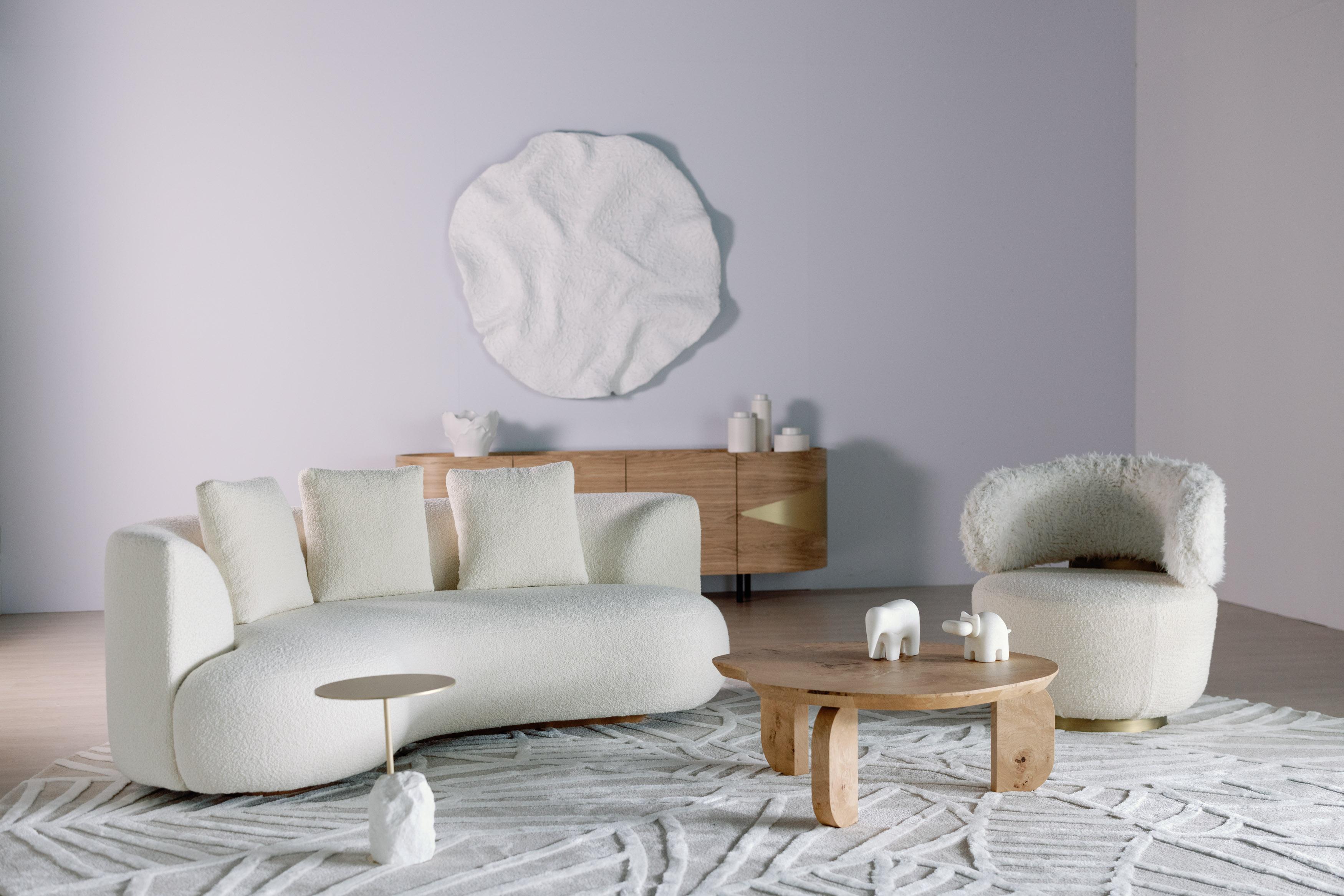 Modern Caju Lounge Chair, Swivel, White Faux Fur, Handmade Portugal Greenapple For Sale 3