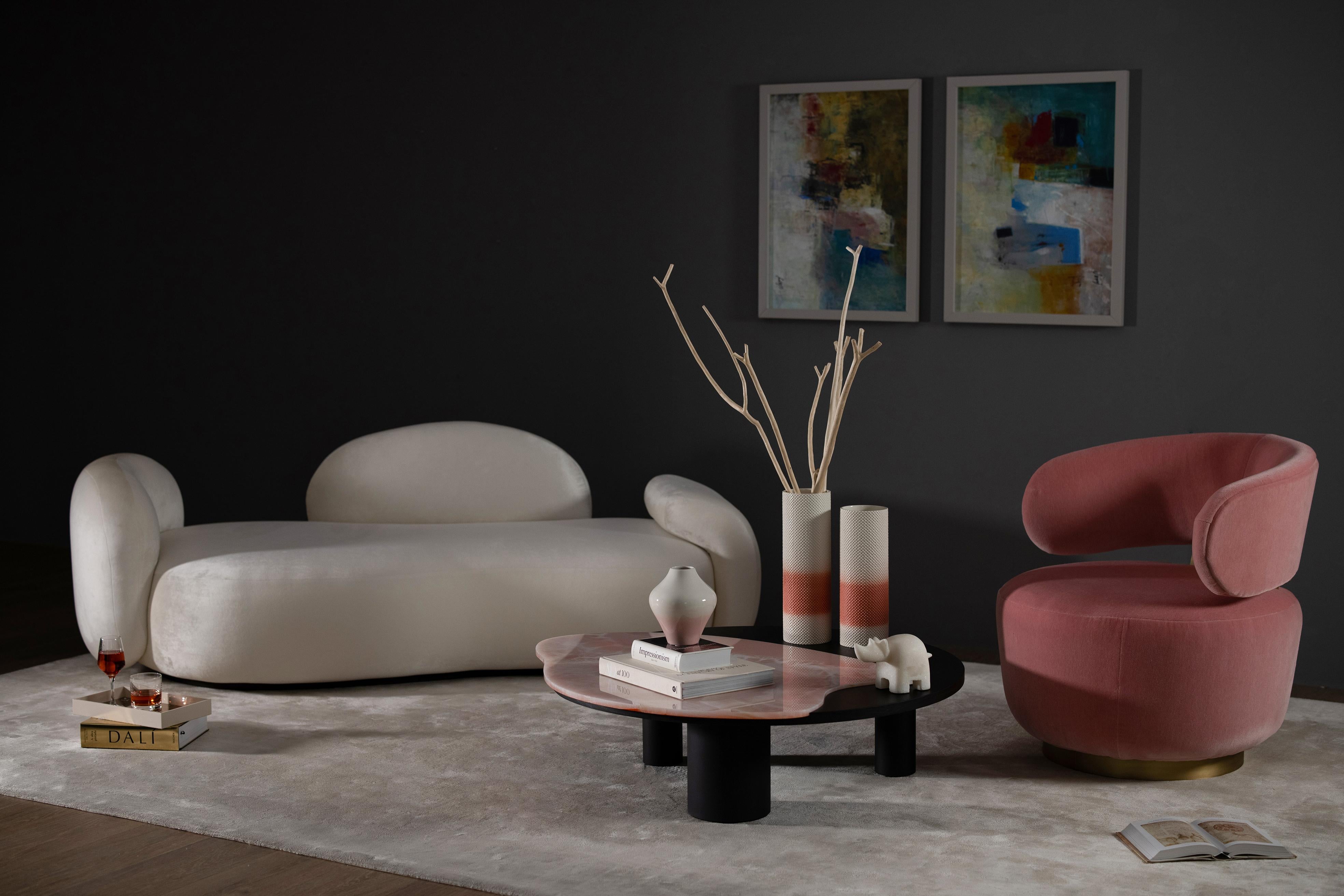 Modern Caju Lounge Chair, Swivel, White Faux Fur, Handmade Portugal Greenapple For Sale 8