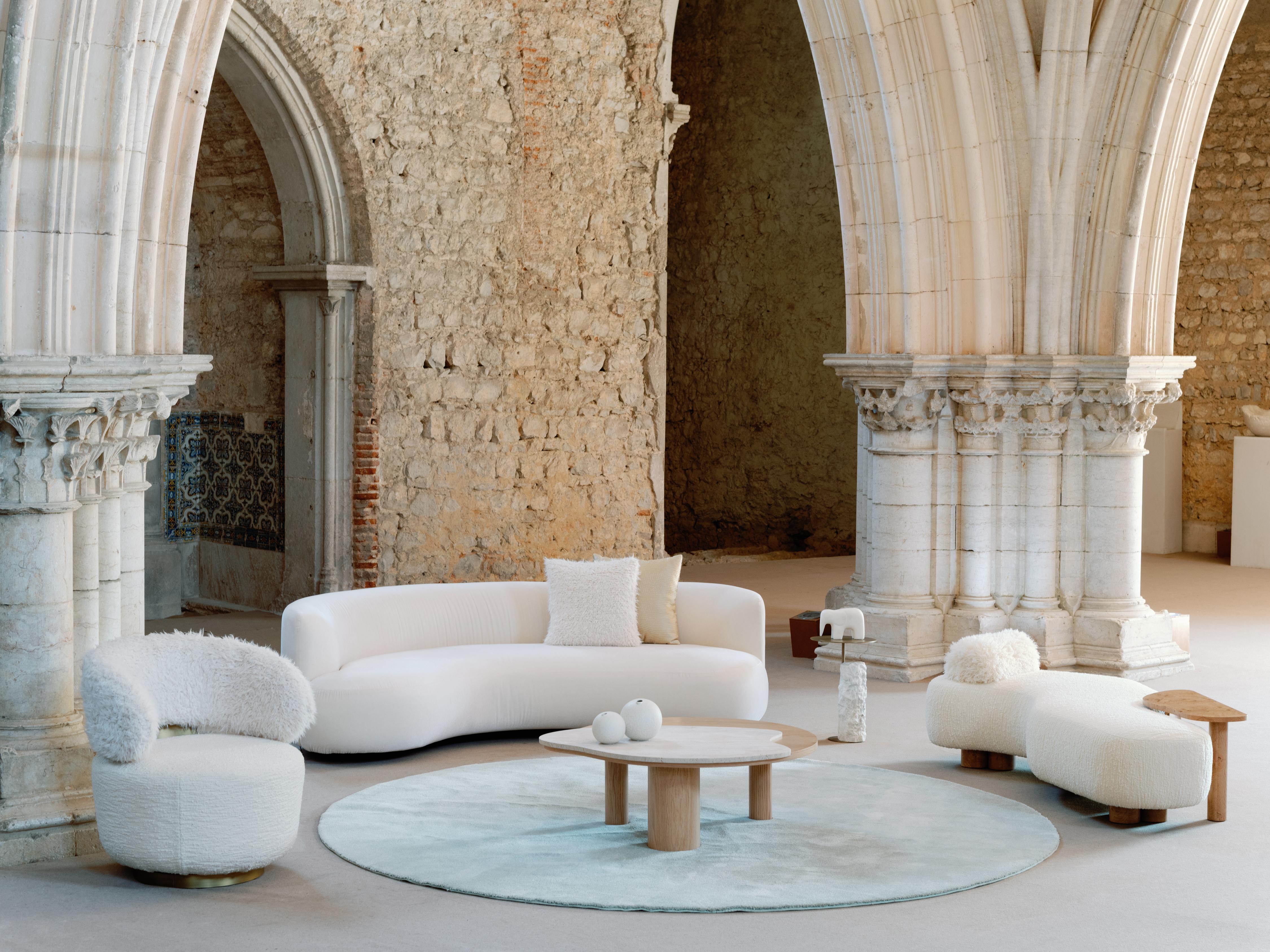 Modern Caju Lounge Chair, Swivel, White Faux Fur, Handmade Portugal Greenapple For Sale 1
