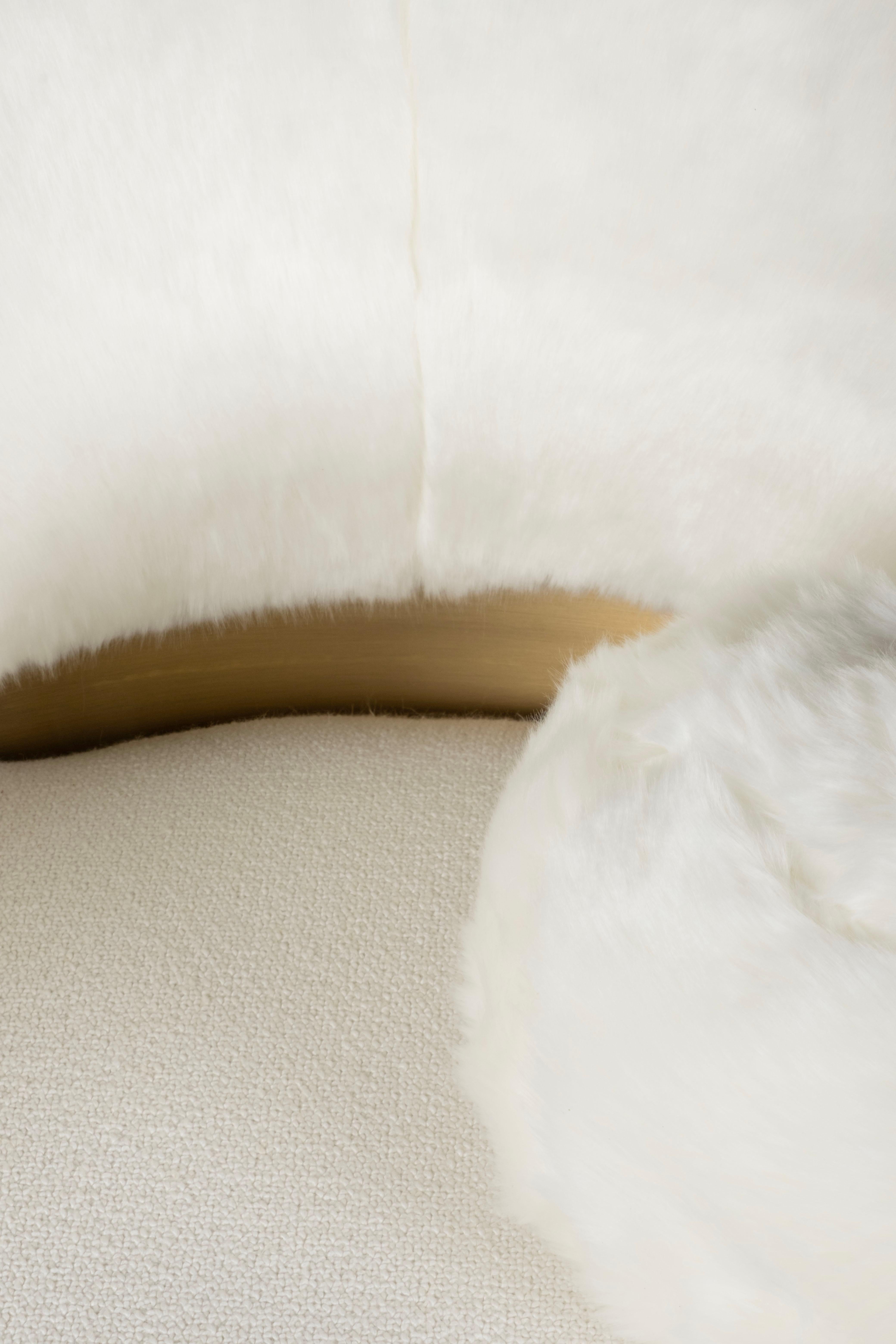 Hand-Crafted Modern Caju Lounge Chair, Swivel, White Faux Fur, Handmade Portugal Greenapple For Sale