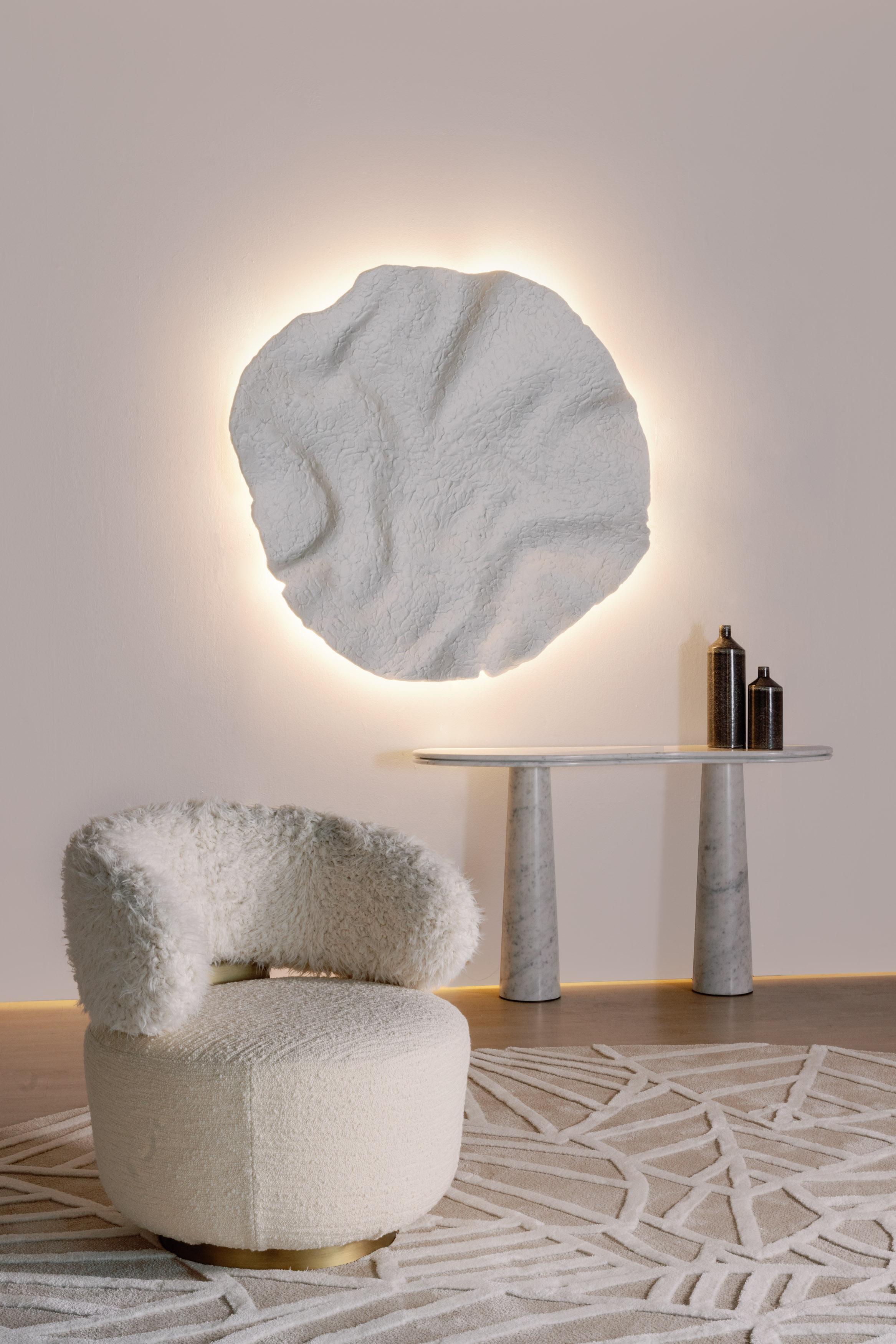Modern Caju Lounge Chair, Swivel, White Faux Fur, Handmade Portugal Greenapple For Sale 2