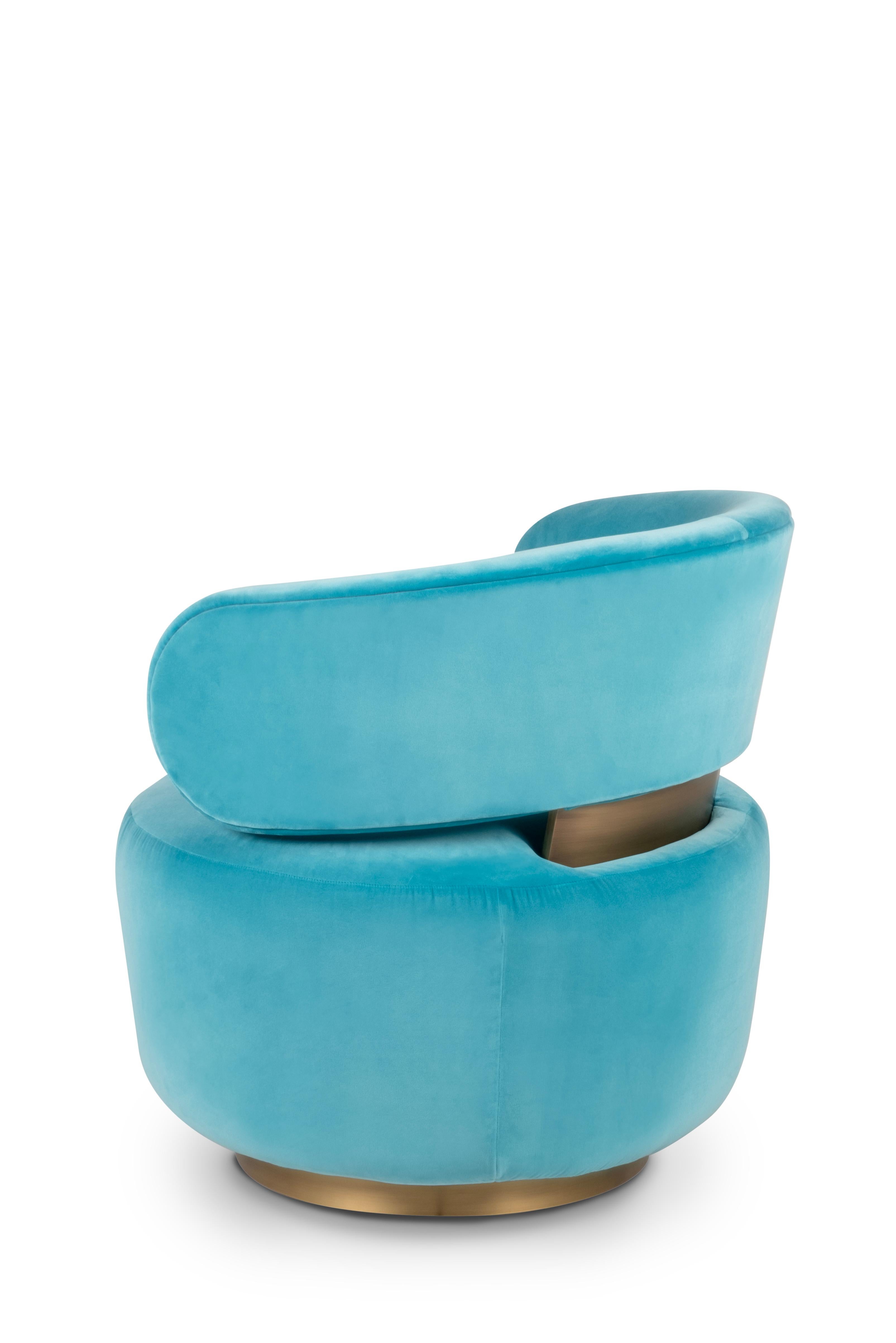 Brass Modern Caju Lounge Chair, Swivel, Velvet, Handmade in Portugal by Greenapple For Sale