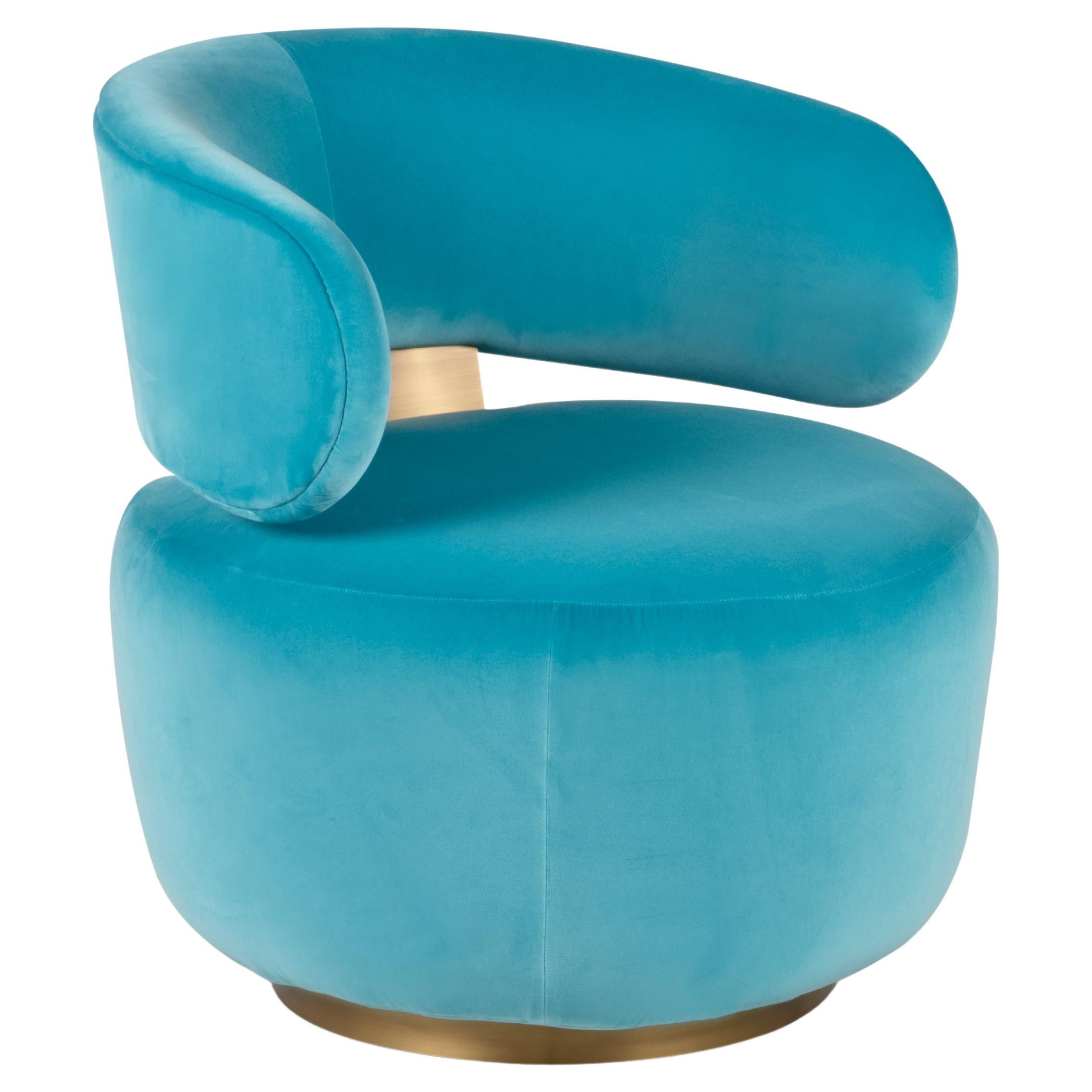Modern Caju Lounge Chair, Swivel, Velvet, Handmade in Portugal by Greenapple For Sale