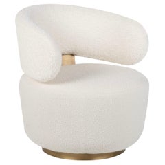 Mid-Century Modern Caju Lounge Chair, Swivel, Bouclé, Brass, Handmade Greenapple