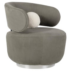 Modern Caju Lounge Chair, Swivel, Italian Leather, Handmade Portugal Greenapple