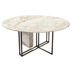 Modern, Calacatta Marble and Bronze, Plinto, Round Dining Table by Meridiani