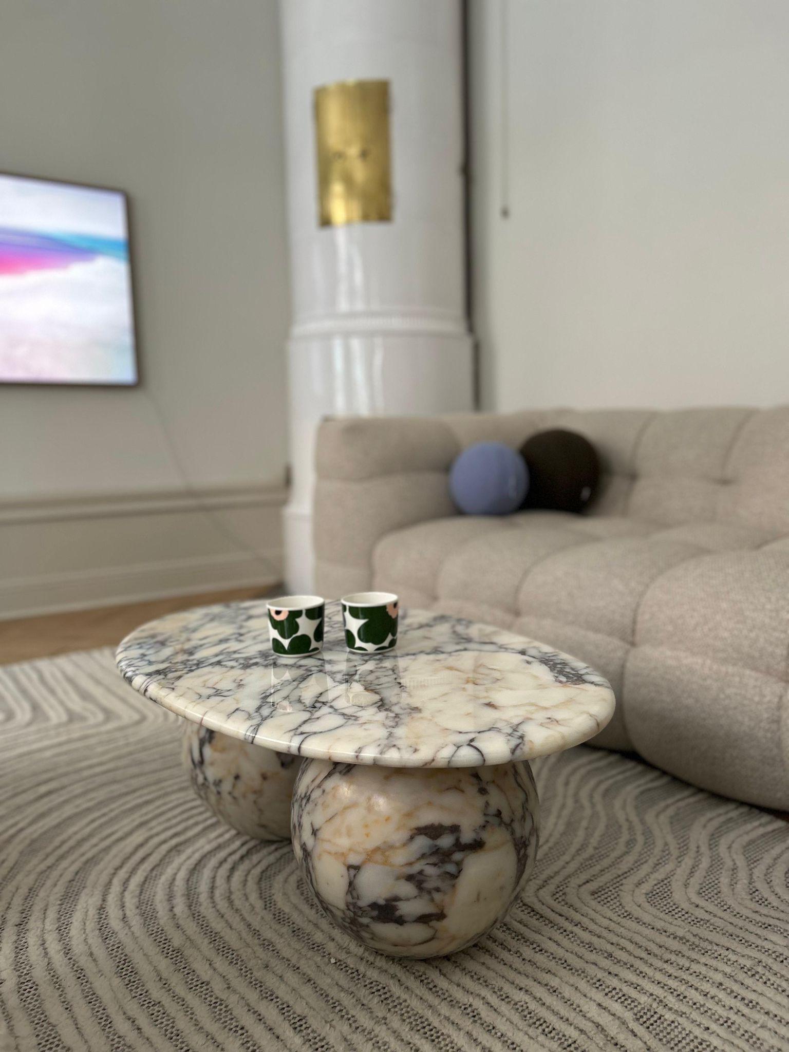 Minimalist Modern Calacatta Viola Marble Coffee Table - Living Room End Table - Side Table For Sale