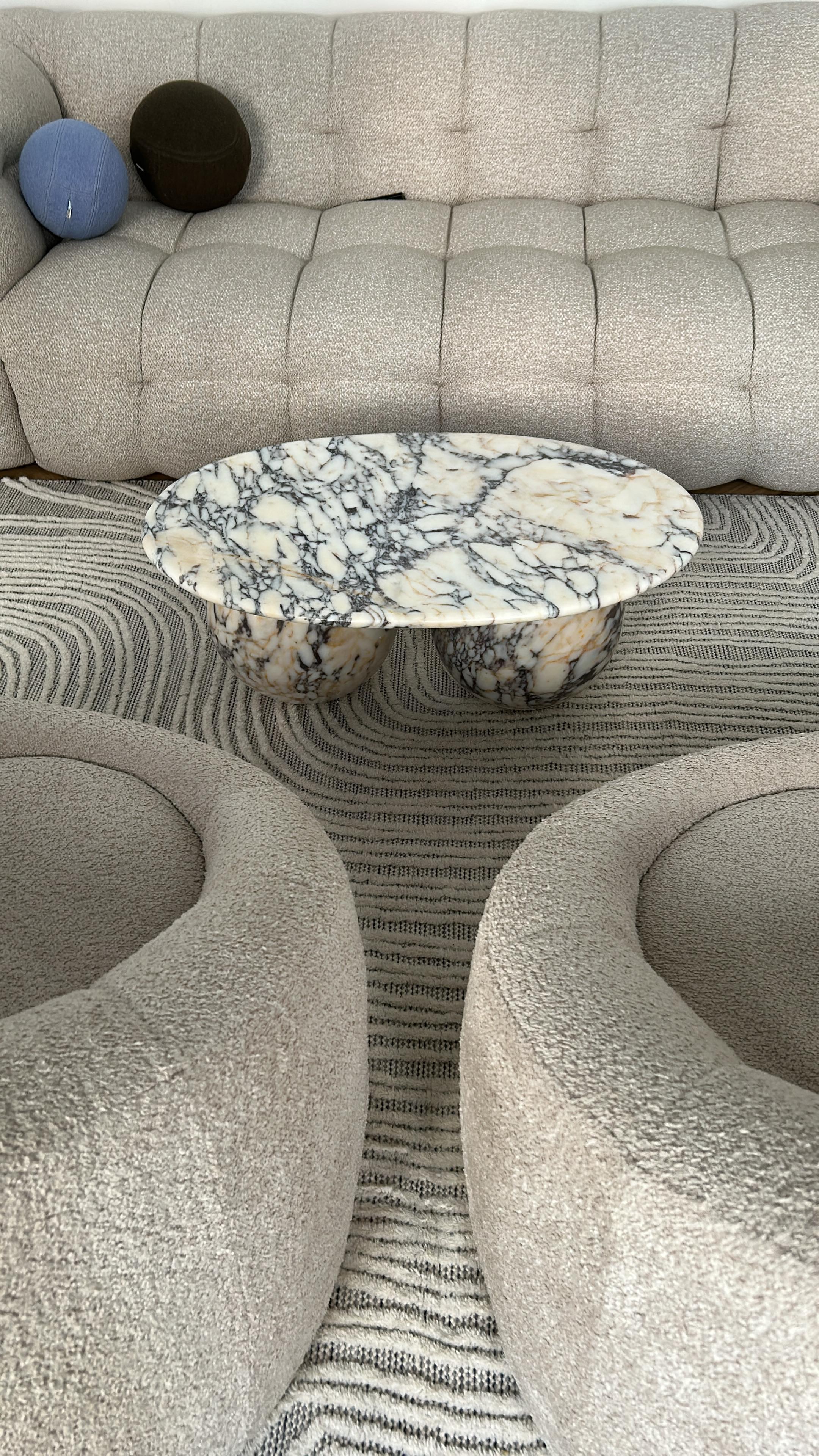 Hand-Carved Modern Calacatta Viola Marble Coffee Table - Living Room End Table - Side Table For Sale