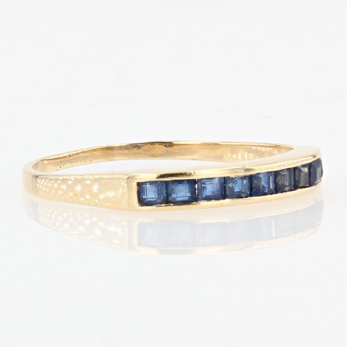 Square Cut Modern Calibrated Sapphire 18 Karat Yellow Gold Wedding Ring