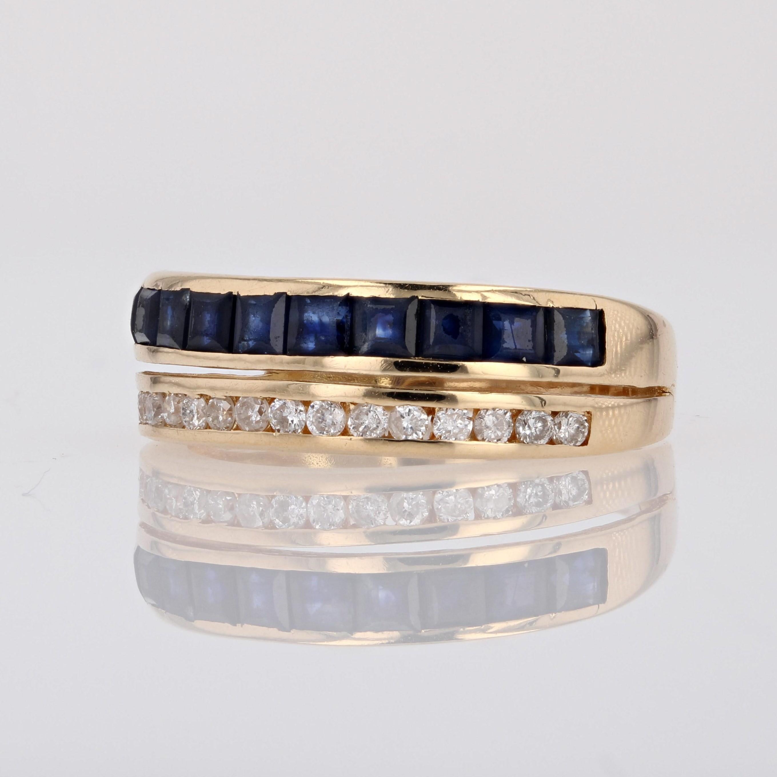 Brilliant Cut Modern Calibrated Sapphires Diamonds 18 Karat Yellow Gold Bangle Ring