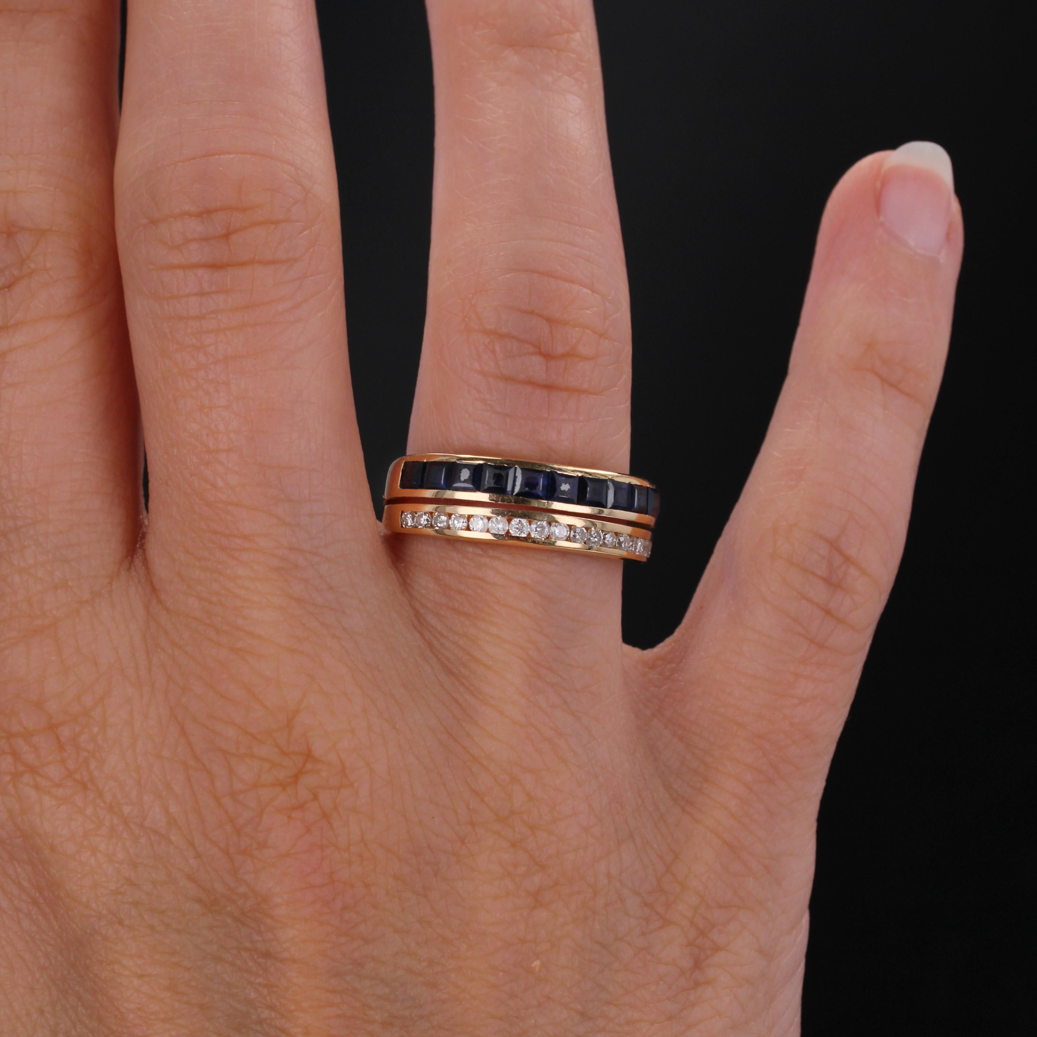Women's Modern Calibrated Sapphires Diamonds 18 Karat Yellow Gold Bangle Ring