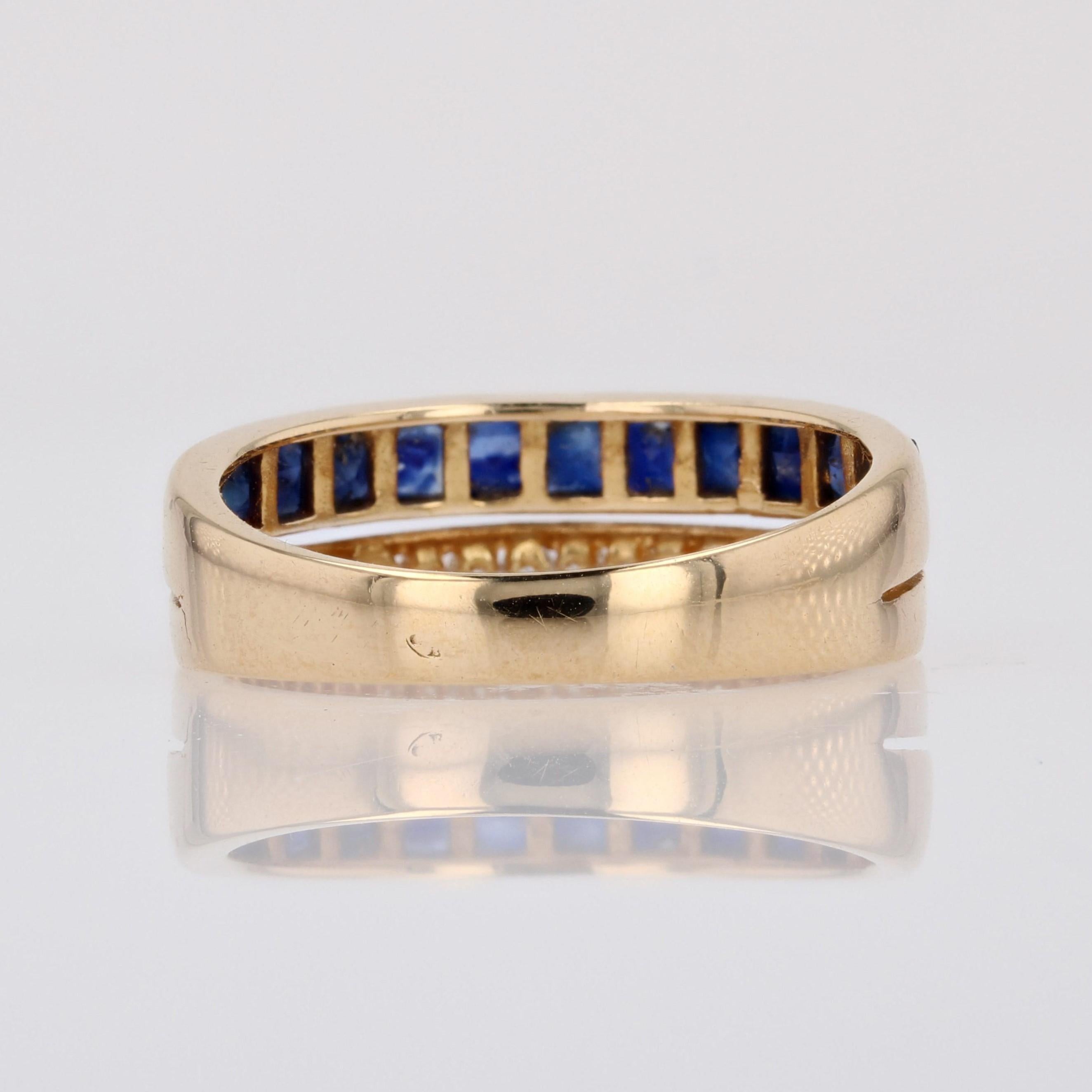 Modern Calibrated Sapphires Diamonds 18 Karat Yellow Gold Bangle Ring 1