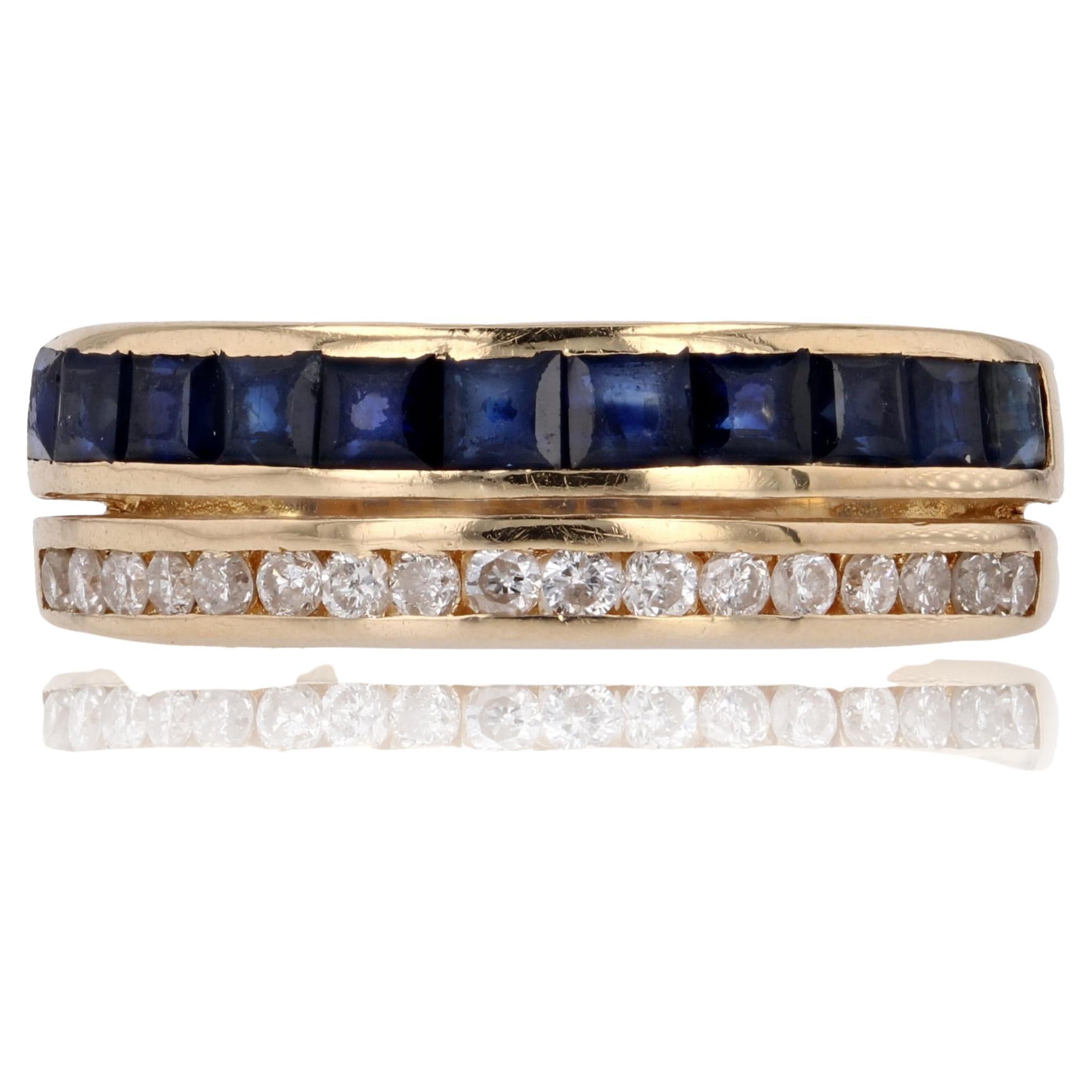 Modern Calibrated Sapphires Diamonds 18 Karat Yellow Gold Bangle Ring