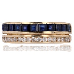 Modern Calibrated Sapphires Diamonds 18 Karat Yellow Gold Bangle Ring
