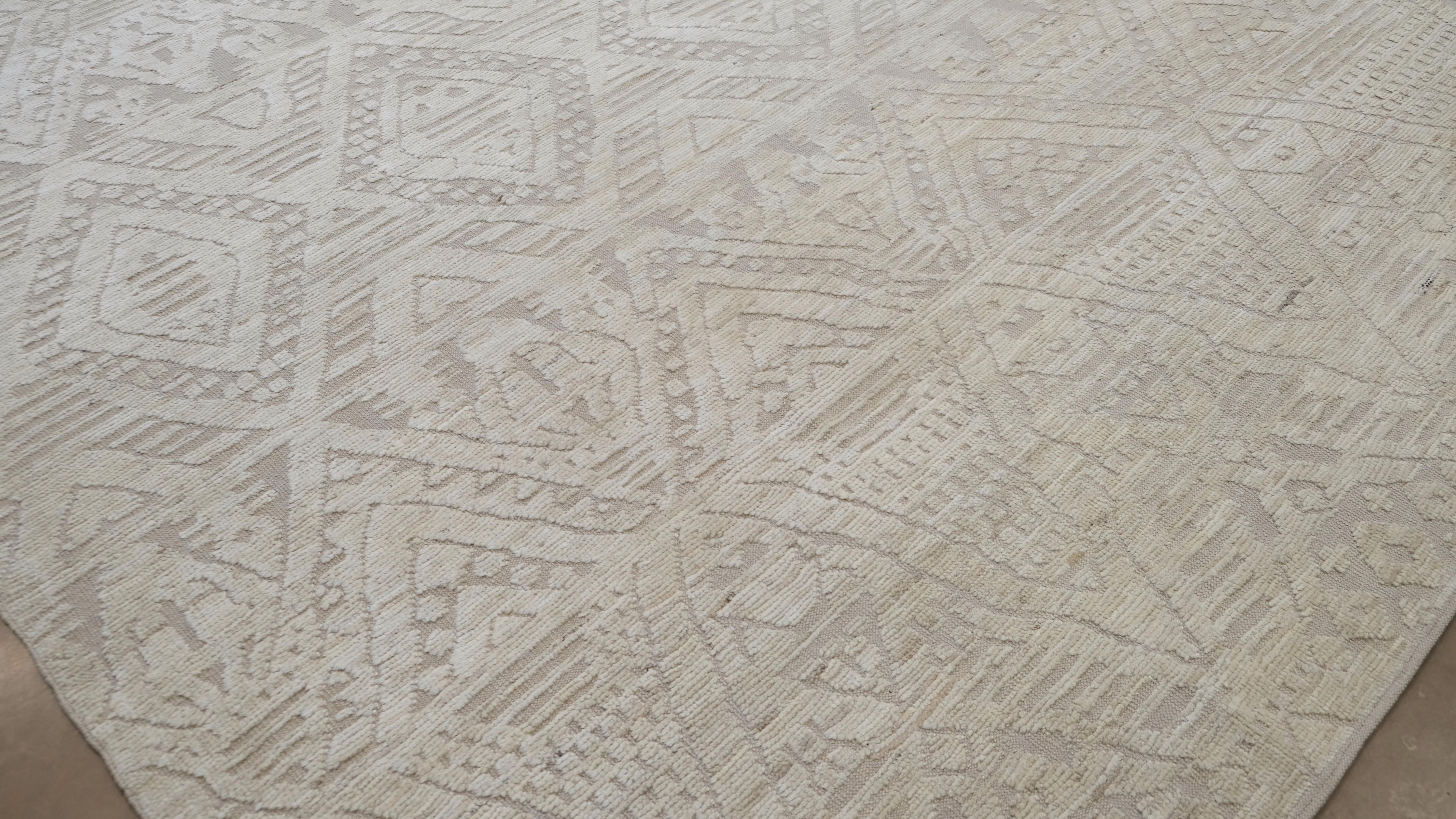 Alfombra moderna de lana anudada a mano California Spanish Neutral 13'1''x16'1'' Afgano en venta