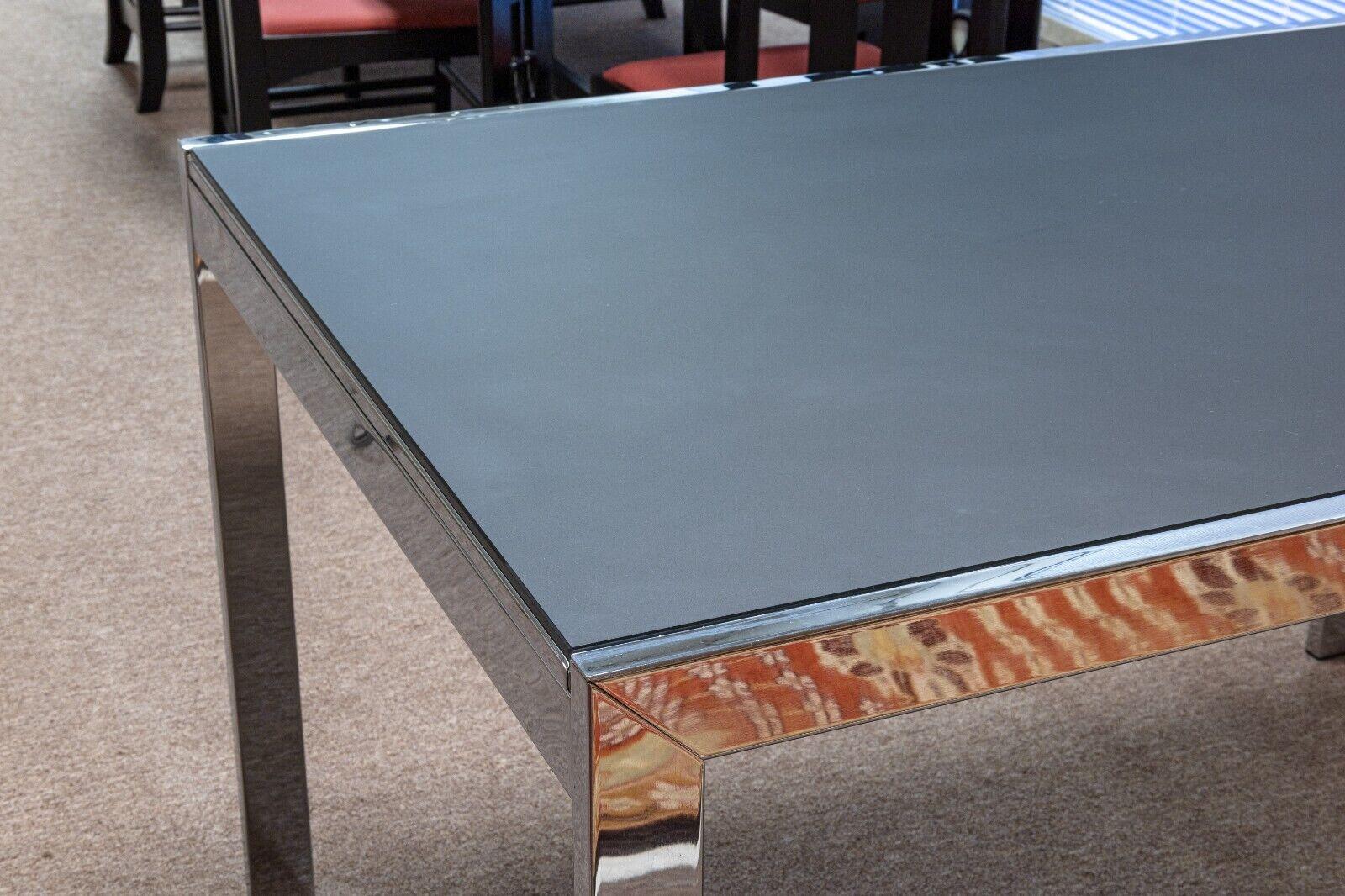 Contemporary Modern Calligaris Key Expandable Chrome Smoked Glass Dining Table Made in Italy