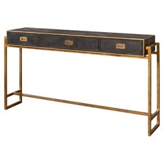 Modern Campaign Dark Grey Leather Wrapped Console Table