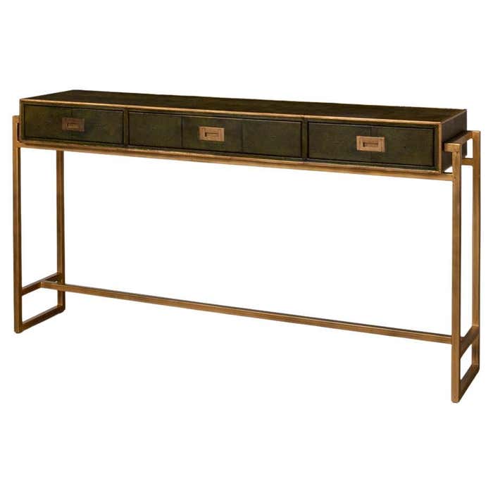 Modern Campaign Green Leather Wrapped Console Table For Sale at 1stDibs ...