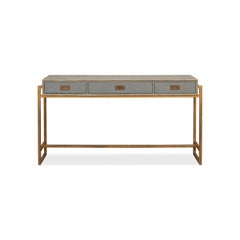 Modern Campaign Grey Leather Wrapped Console Table