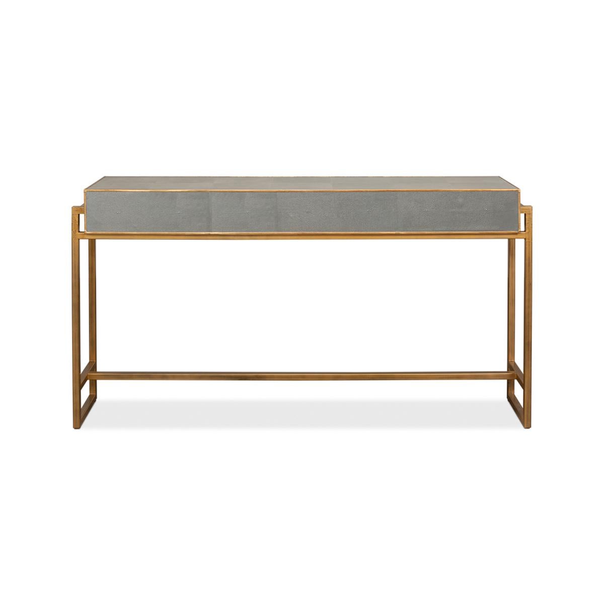 Metal Modern Campaign Grey Leather Wrapped Console Table
