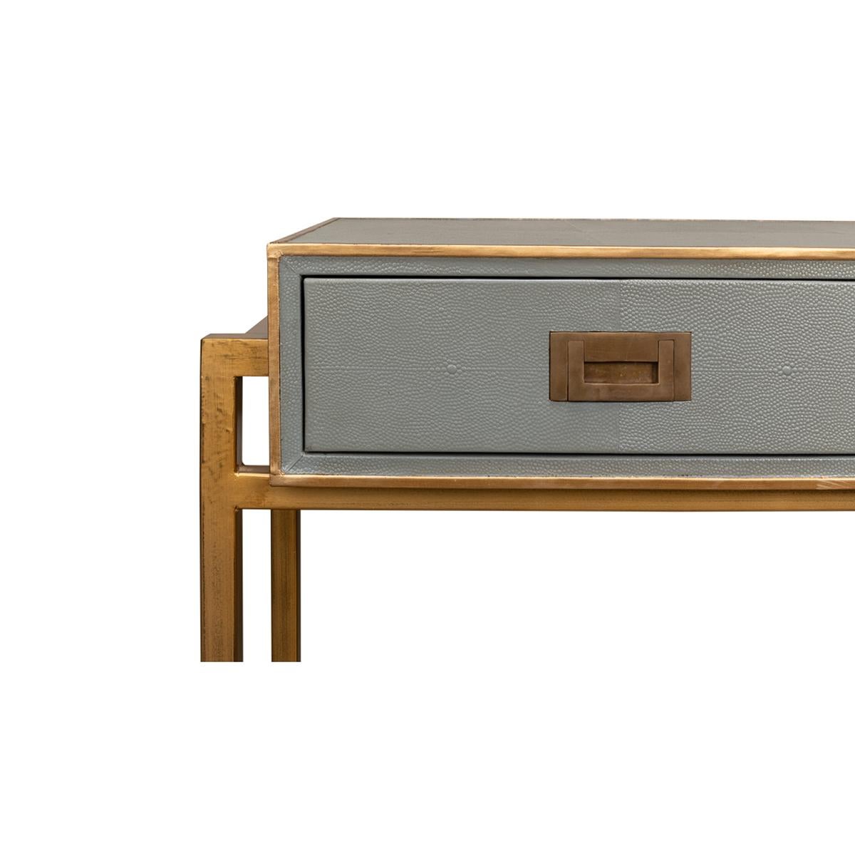 Modern Campaign Grey Leather Wrapped Console Table 3