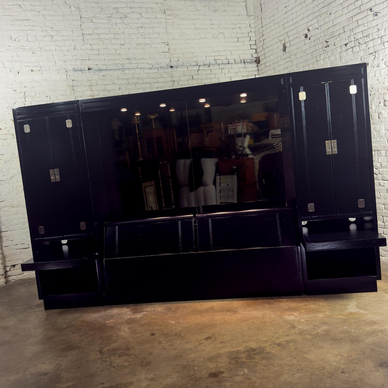Lit modulable moderne Henredon laqué noir avec armoires latérales en vente 3