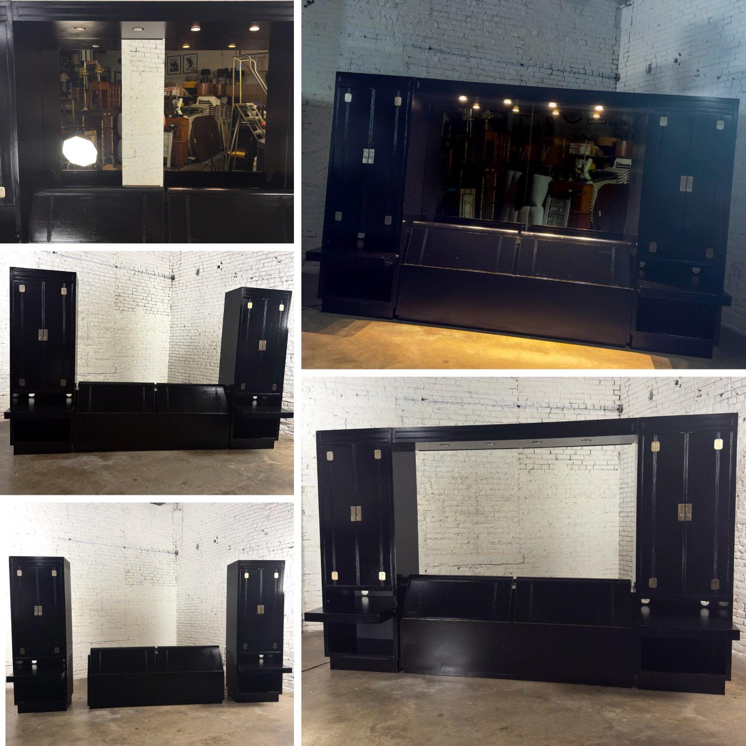 Lit modulable moderne Henredon laqué noir avec armoires latérales en vente 8