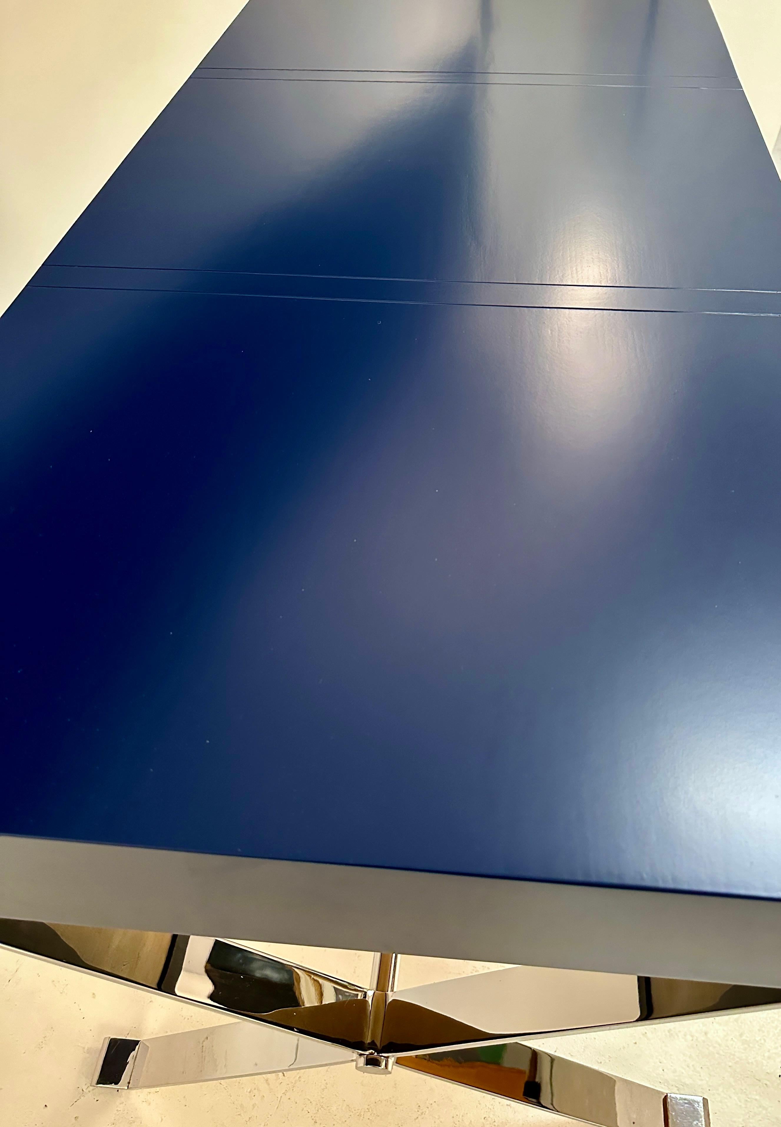 Modern Campaign-Style Desk, Lacquered in Navy Blue For Sale 4