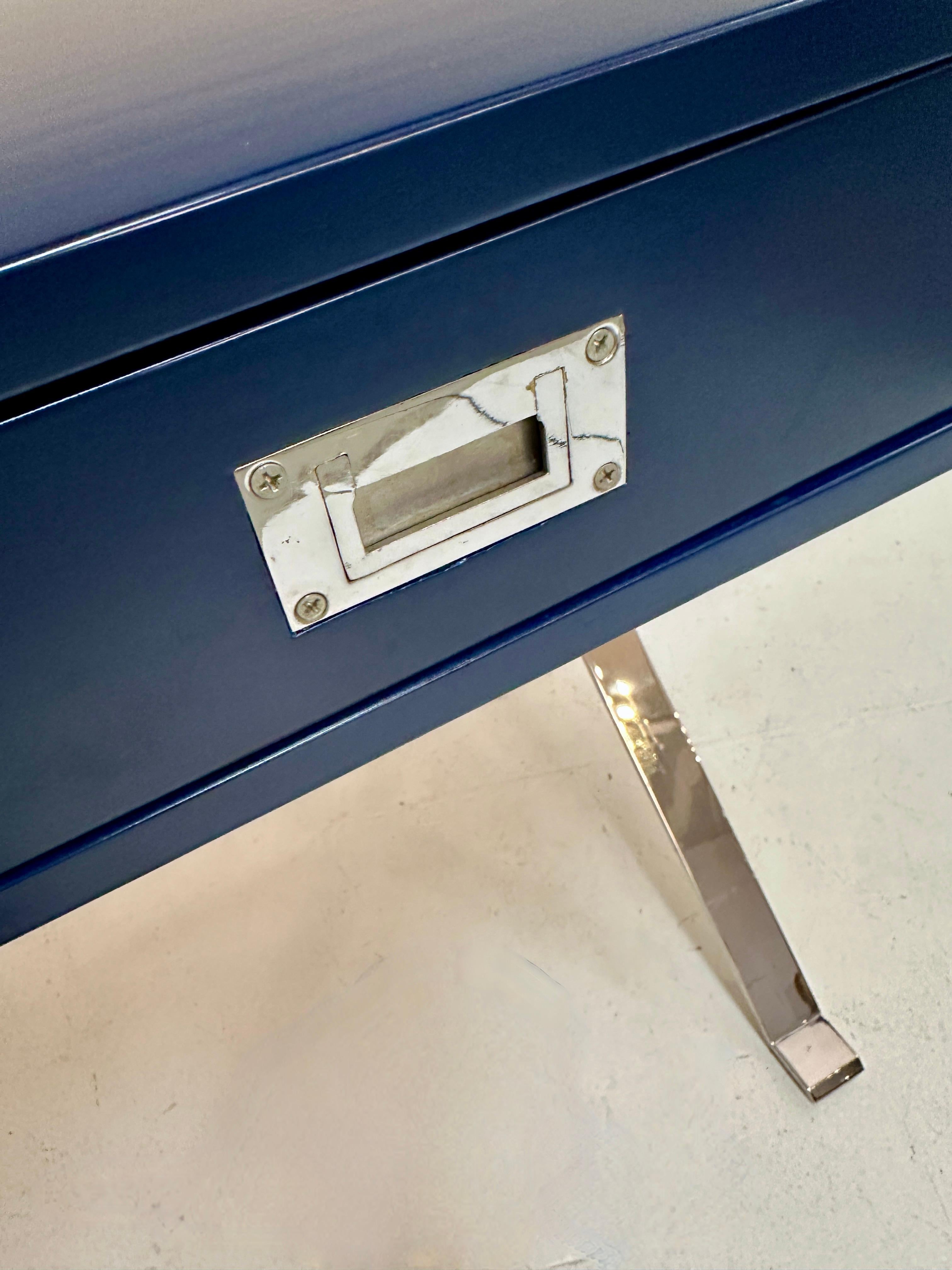 Modern Campaign-Style Desk, Lacquered in Navy Blue For Sale 6