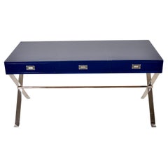 Vintage Modern Campaign-Style Desk, Lacquered in Navy Blue