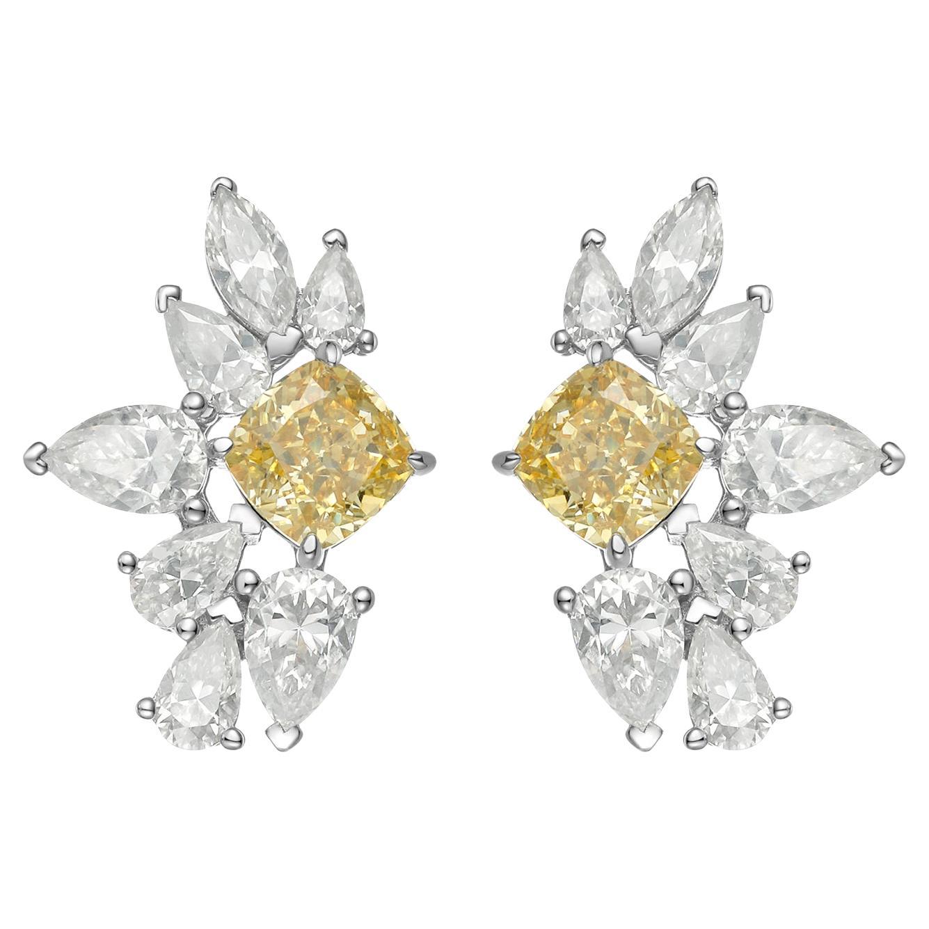 Cushion Cut Diamond 14K Gold Marquise Earrings
