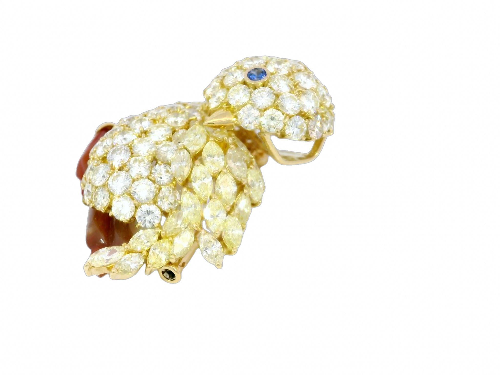 Modern Diamond Bird Brooch ~14ctw Yellow and White Diamonds 18k Yellow Gold

The Modern Canary Chick Brooch is a delightful blend of luxury and whimsical design. Expertly crafted in 18k yellow gold, this brooch takes the shape of an enchanting