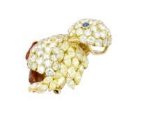 Modern Diamond Bird Brooch ~14ctw Yellow and White Diamonds 18k Yellow Gold