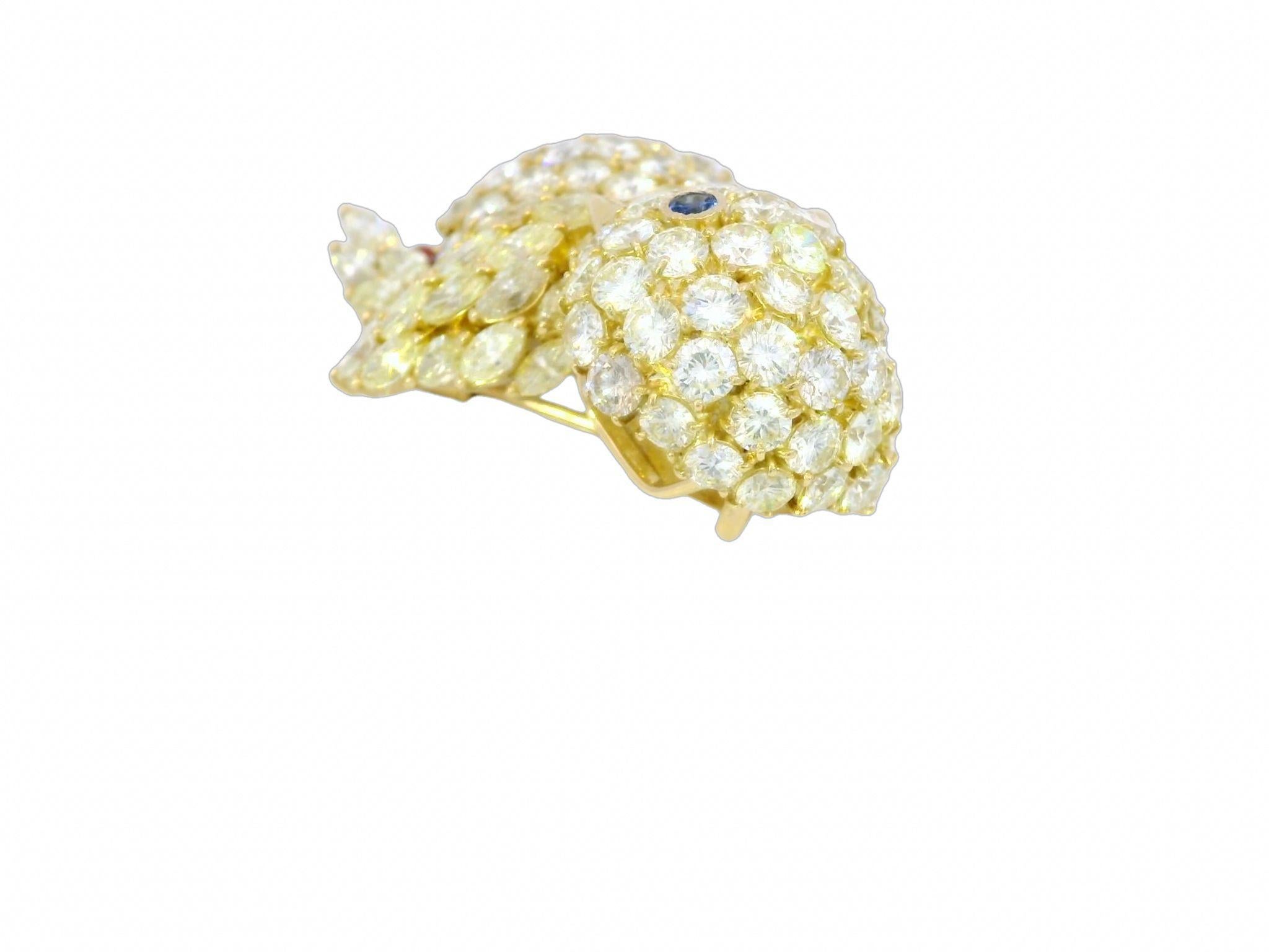 Marquise Cut Modern Diamond Bird Brooch ~14ctw Yellow and White Diamonds 18k Yellow Gold For Sale