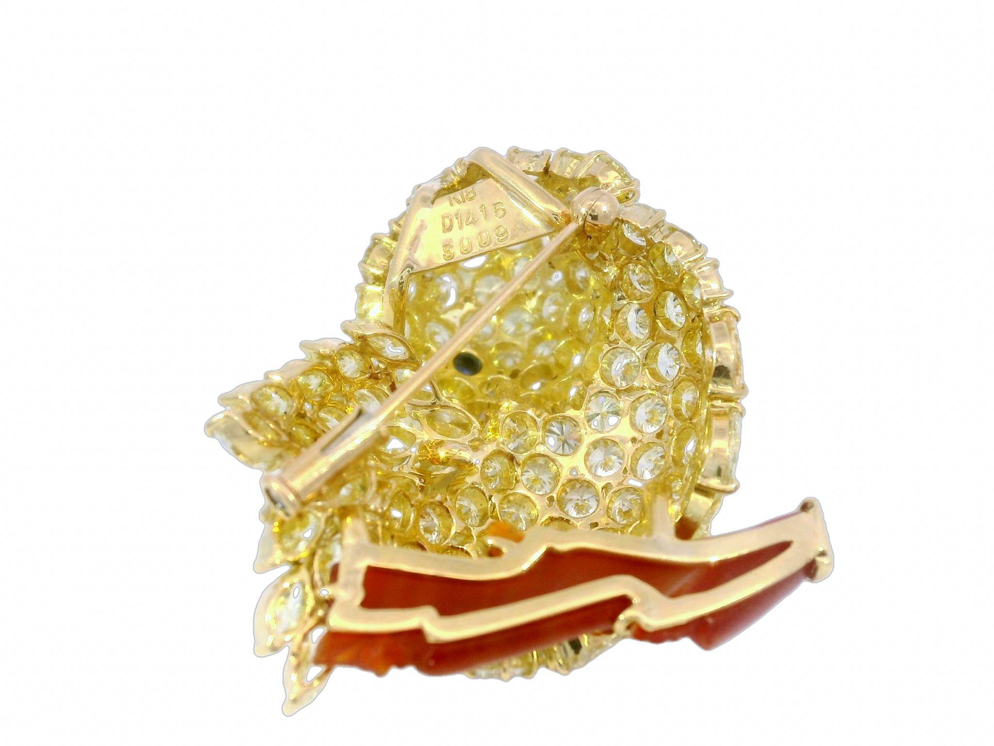 Modern Diamond Bird Brooch ~14ctw Yellow and White Diamonds 18k Yellow Gold For Sale 1