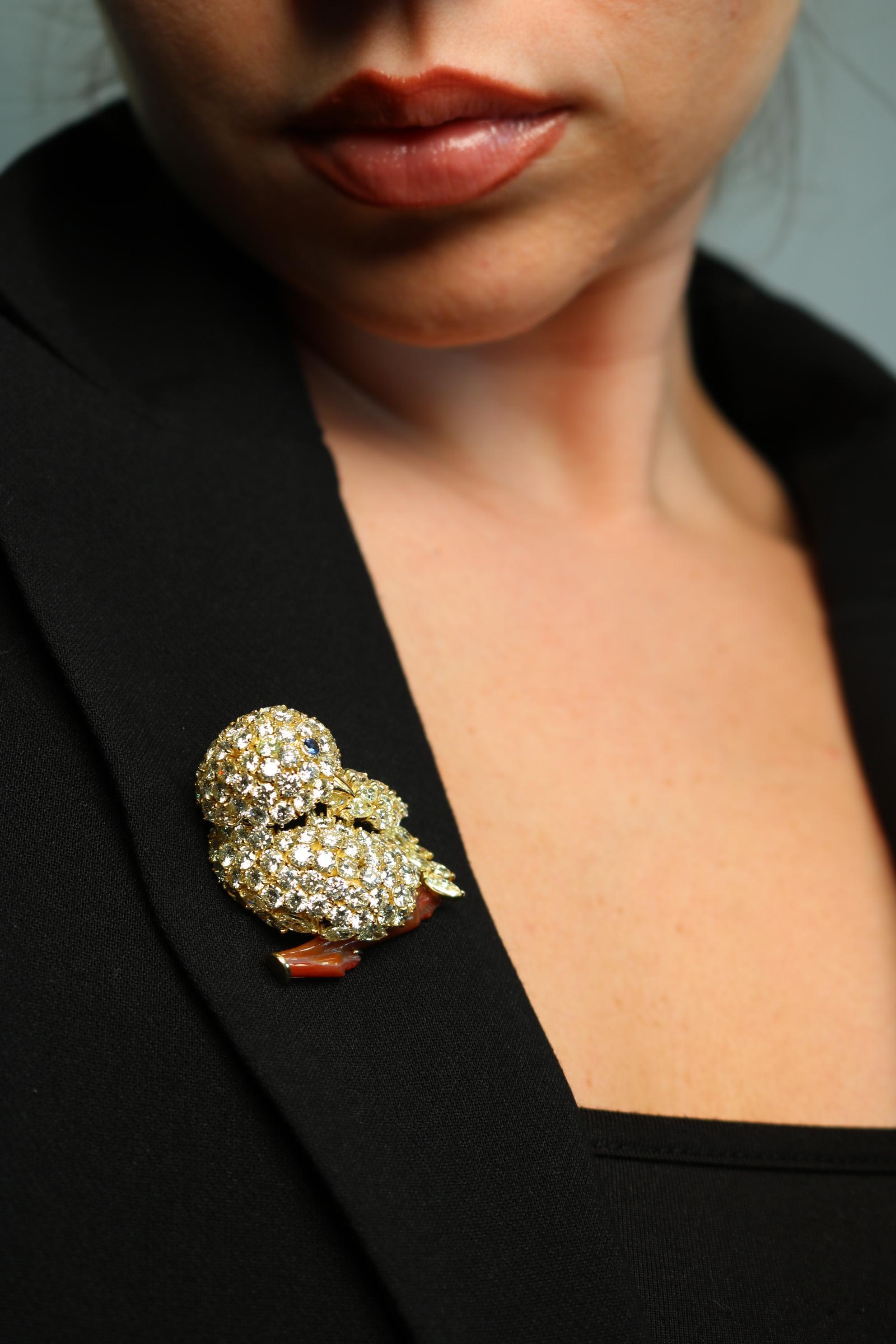 Modern Diamond Bird Brooch ~14ctw Yellow and White Diamonds 18k Yellow Gold For Sale 3